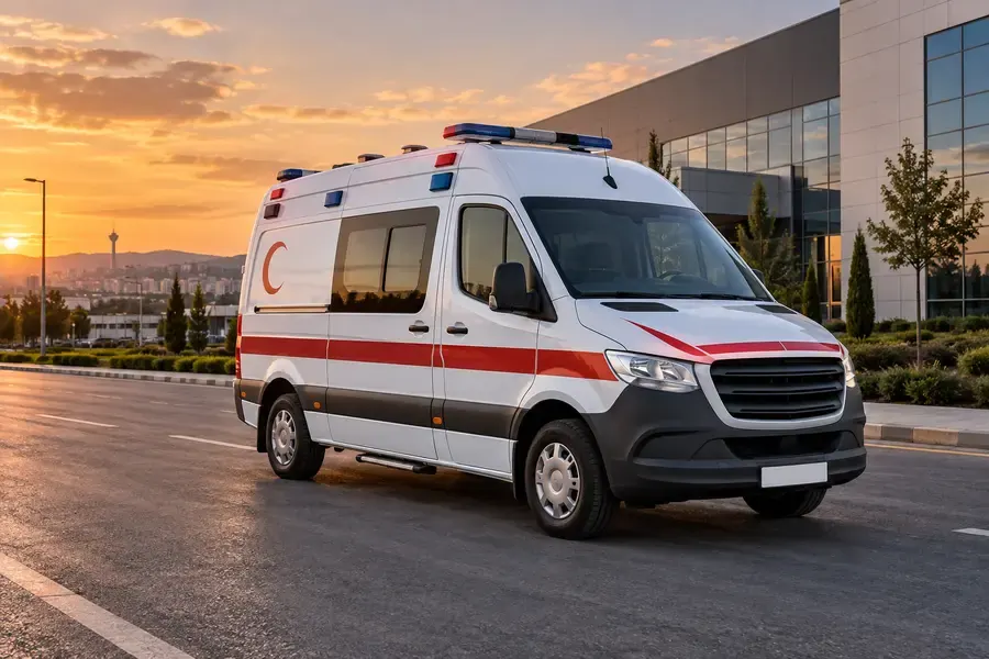 Uzun dönem ambulans kiralama için kurumsal tesis yanında plakasız ambulans aracı